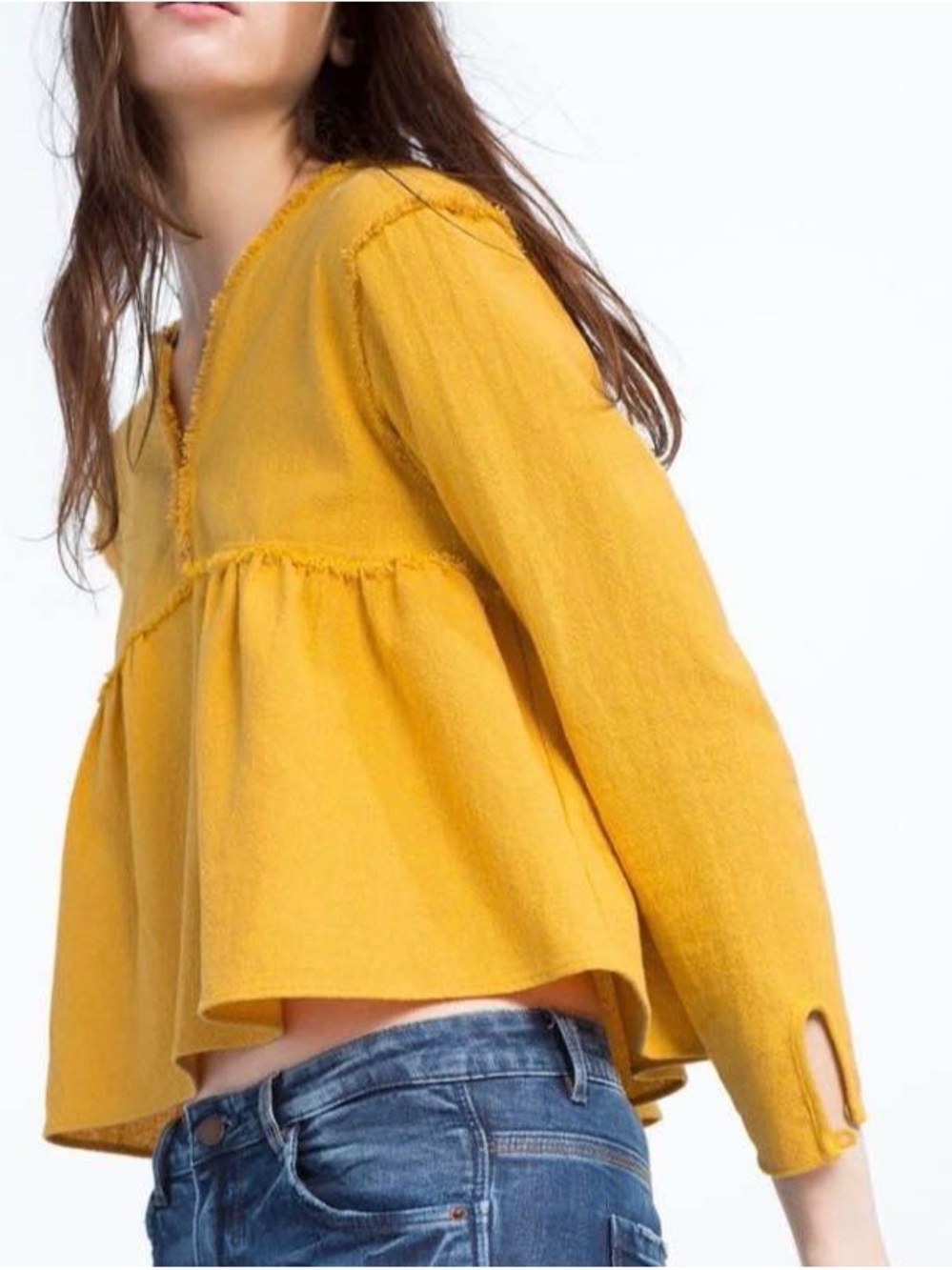 Zara Mustard Yellow Long Sleeve Peplum Top